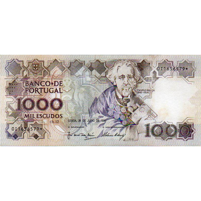 Portugal 1000$00 1990 Teófilo Braga 0I Asterisco