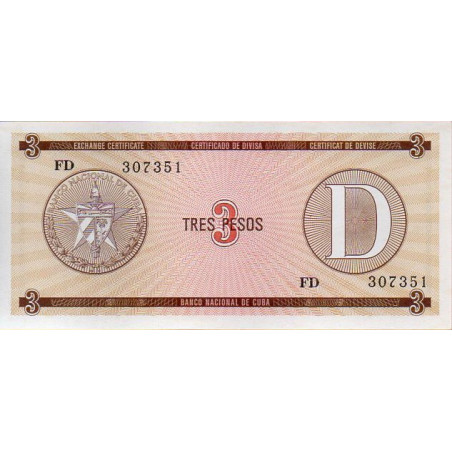 Cuba 3 Pesos ND 1985 Certificado (D)