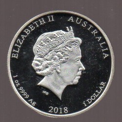 Austrália 1 Dollar 2018 Ano do Cão (1 oz Prata