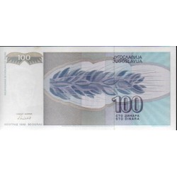 Jugoslávia 100 Dinara 1992