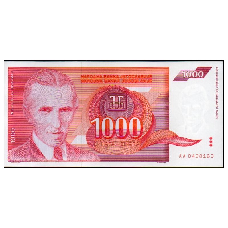 Jugoslávia 1000 Dinara 1992