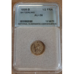 Suíça 50 Rappen 1898 Certificada AU58