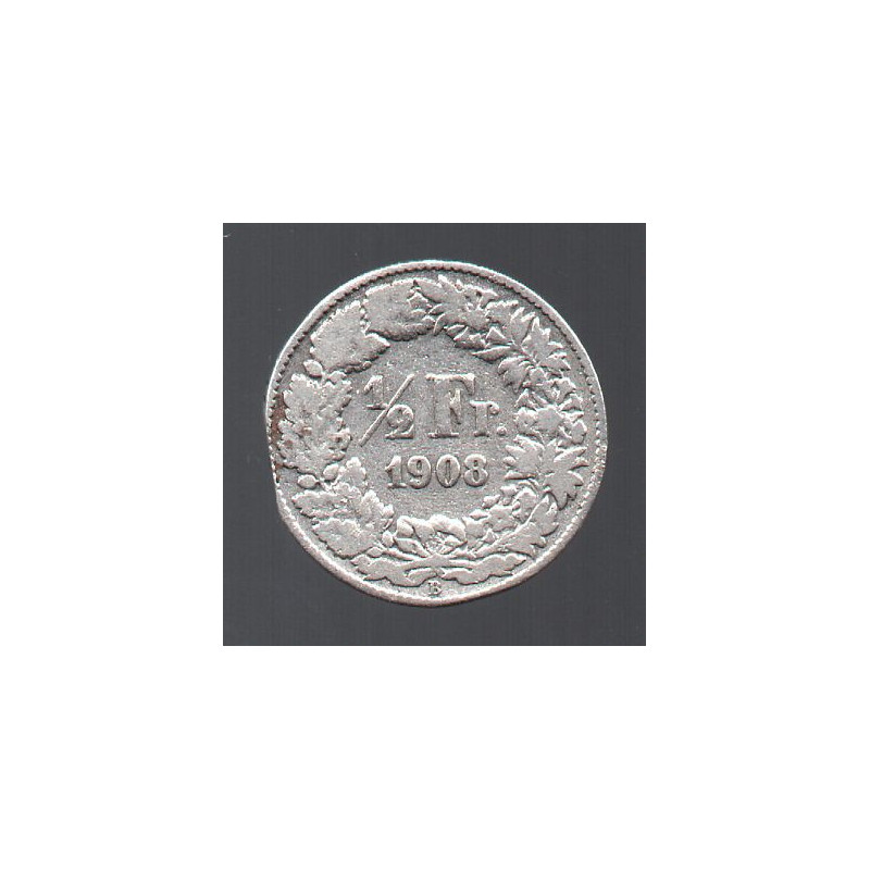 Suíça 50 Rappen 1908 Defeito de Cunho