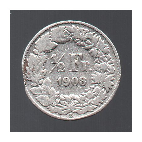 Suíça 50 Rappen 1908 Defeito de Cunho