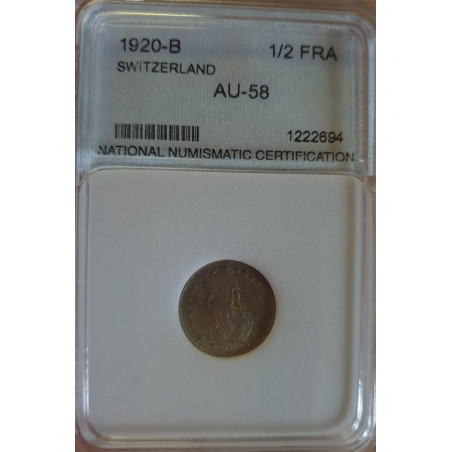 Suíça 50 Rappen 1920 Certificada AU58