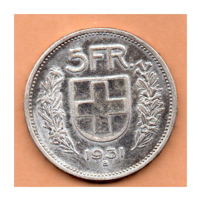 Suíça 5 Francos 1931 13* Sobre a cabeça