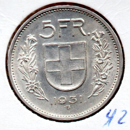 Suíça 5 Francos 1931 10* Sobre a cabeça