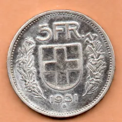 Suíça 5 Francos 1931 13* Em...