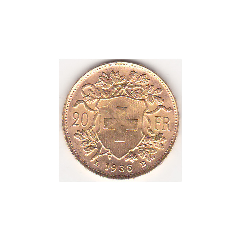 Suíça 20 Francos 1935 LB Vreneli (Ouro