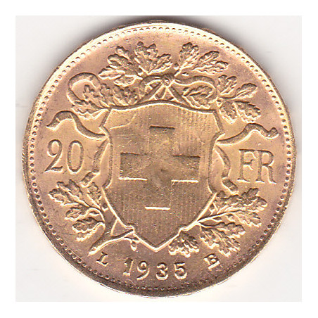 Suíça 20 Francos 1935 LB Vreneli (Ouro
