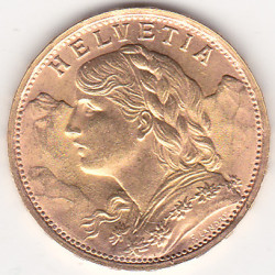 Suíça 20 Francos 1935 LB Vreneli (Ouro