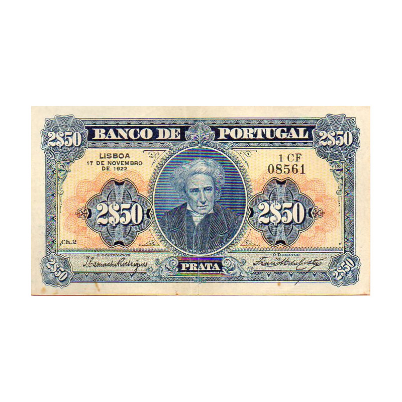 Portugal 2$50 Escudos 1922 Mouzinho da Silveira