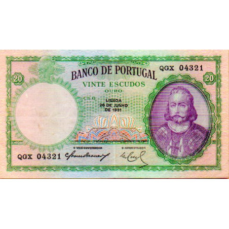 Portugal 20 Escudos 1951 D. António Luiz de Menezes