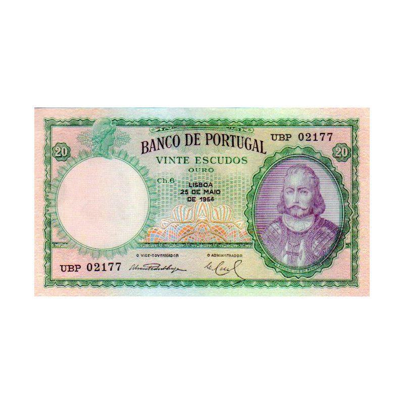Portugal 20 Escudos 1954 D. António Luiz de Menezes