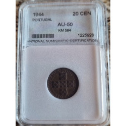 Portugal XX Centavos 1944 Certificada AU-50
