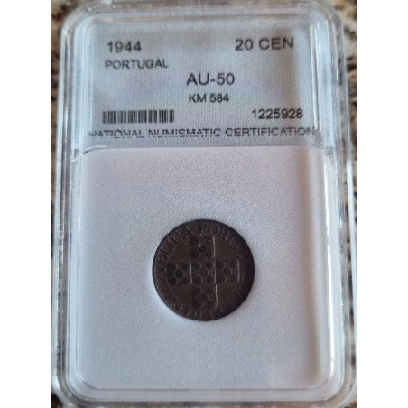 Portugal XX Centavos 1944 Certificada AU-50