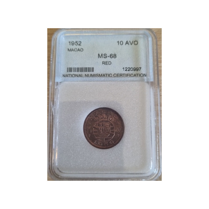 Macau 10 Avos 1952 Certificada MS 68