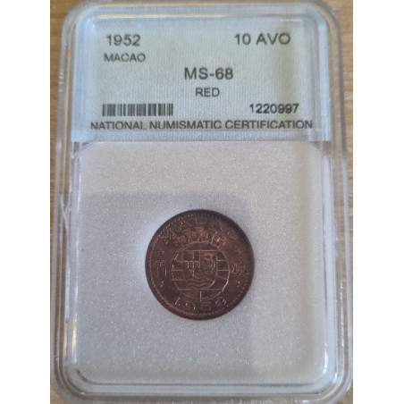 Macau 10 Avos 1952 Certificada MS 68