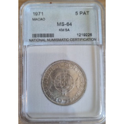 Macau 5 Patacas 1971 certificada MS64
