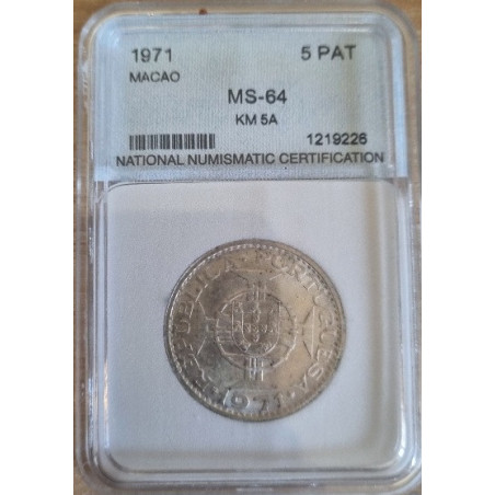 Macau 5 Patacas 1971 certificada MS64
