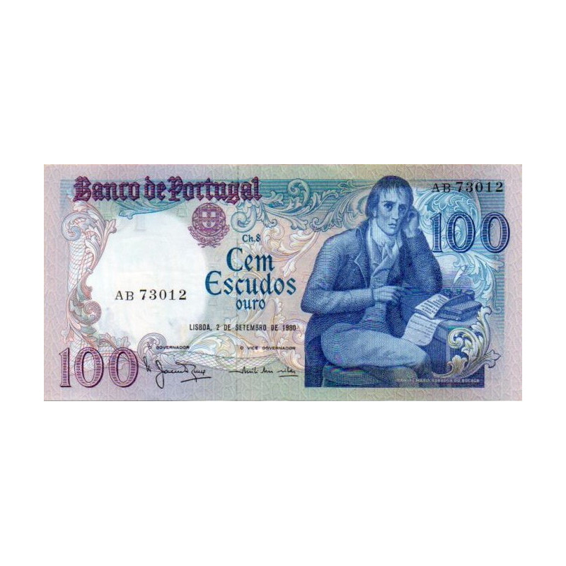 Portugal 100 Escudos 1980 Manuel Maria Barbosa du Bocage (AB)
