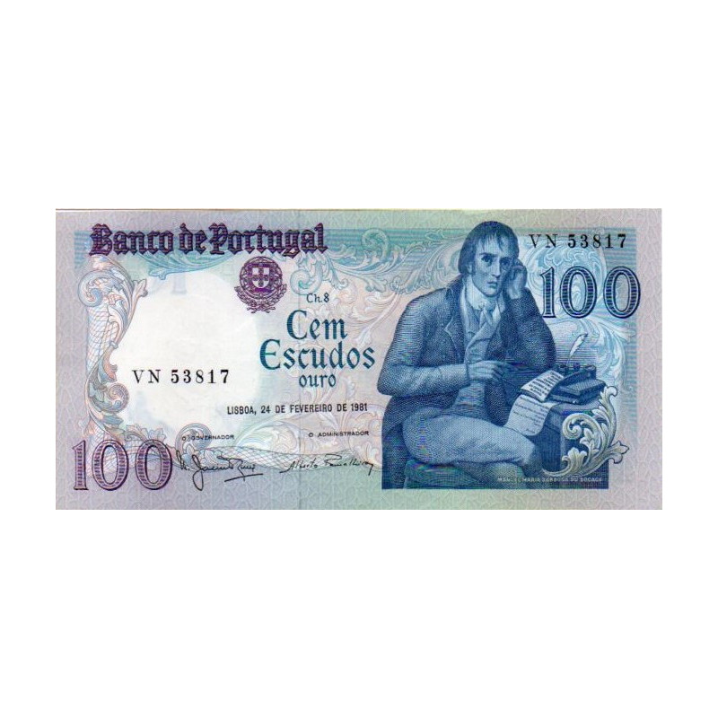 Portugal 100 Escudos 1981 Manuel Maria Barbosa du Bocage (VN)
