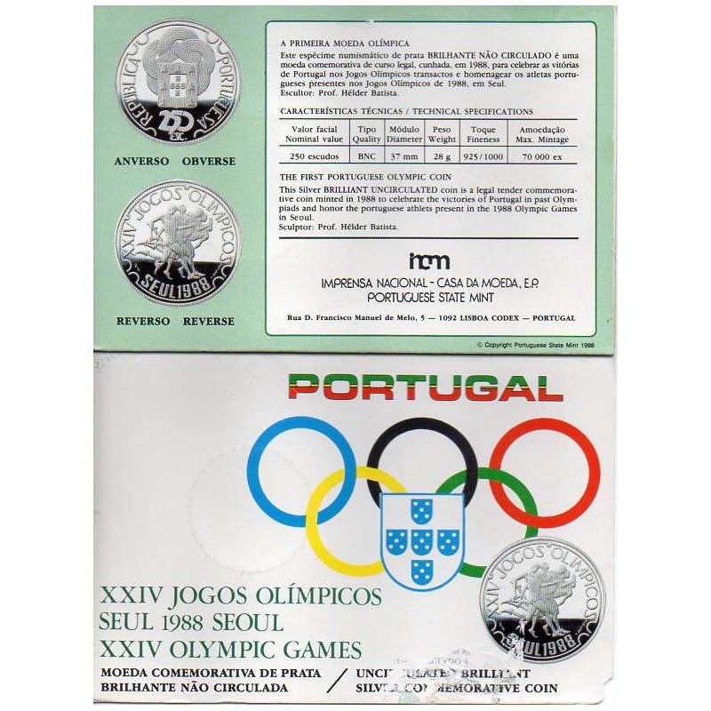 Portugal 250 Escudos 1988 Jogos Olímpicos de Seul